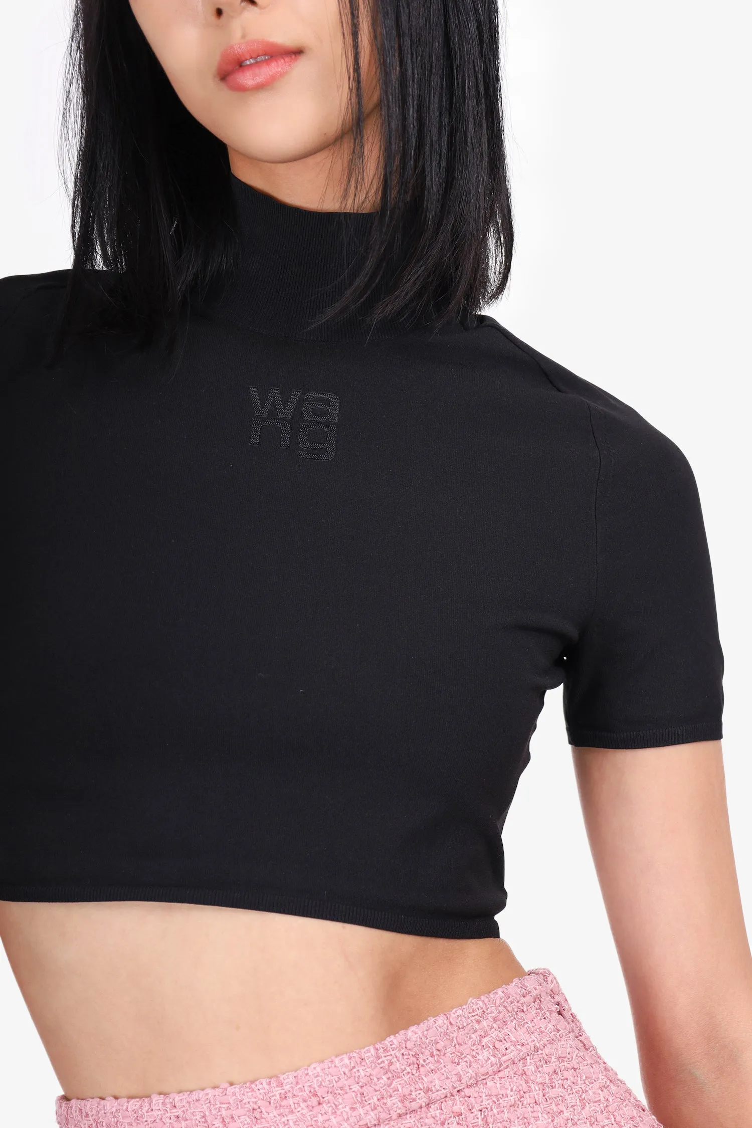 Alexander Wang Black Crop Mock Neck Top Size S