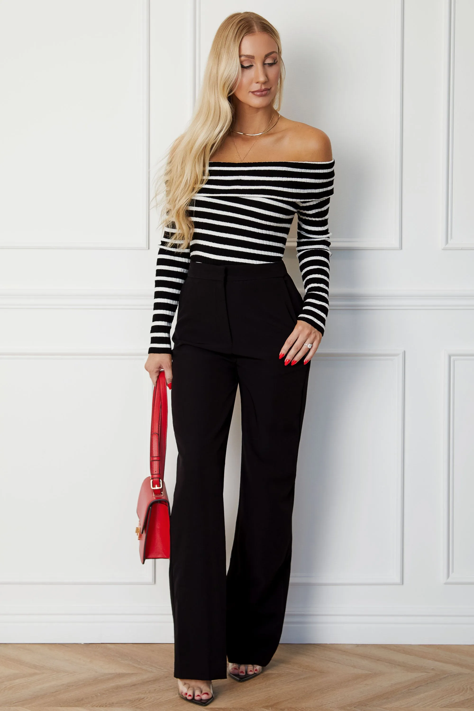 Christina Black and White Stripe Off Shoulder Top