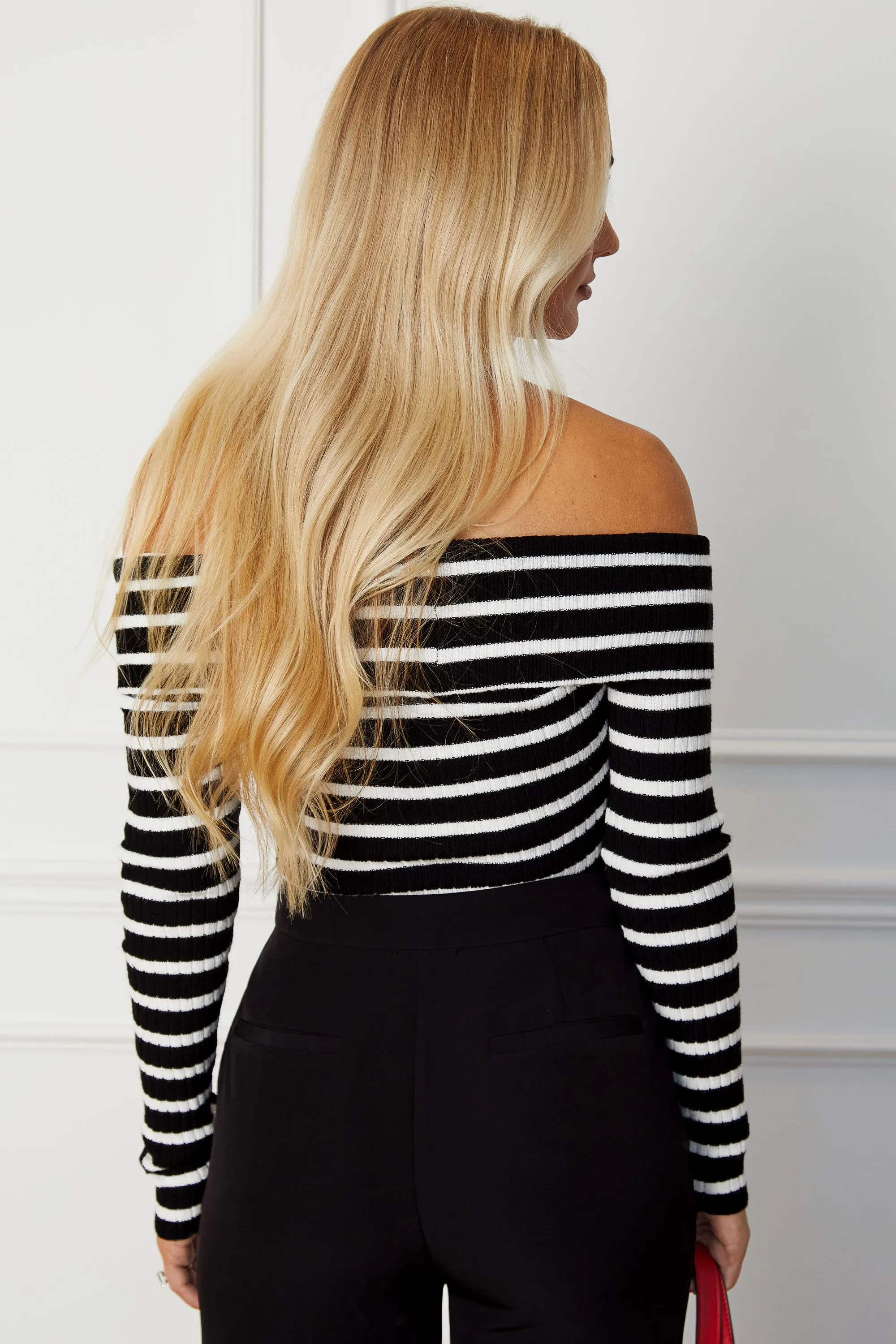 Christina Black and White Stripe Off Shoulder Top