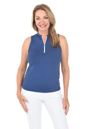 Katie Solid Sleeveless Zip Neck Top