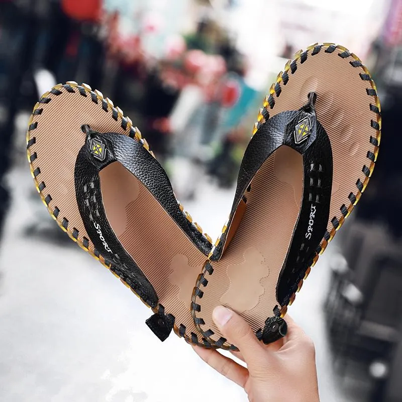 Luxury Men's Genuine Leather Beach Slippers