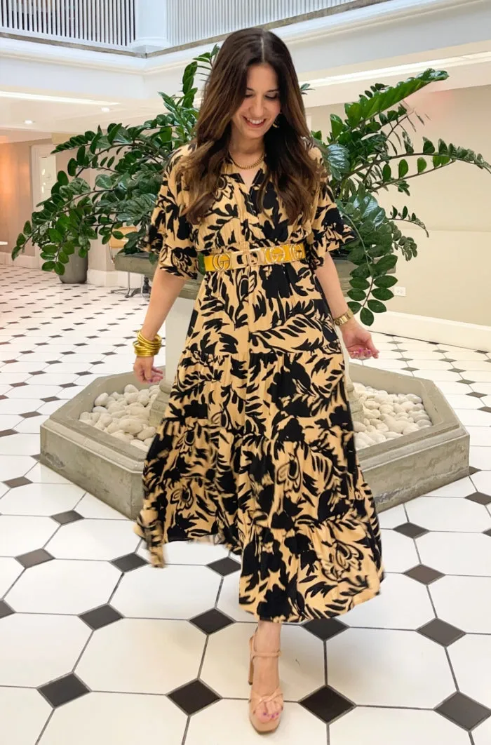 Printed V Neck Woven Midi Dress - NEW!