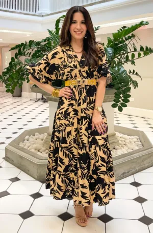 Printed V Neck Woven Midi Dress - NEW!