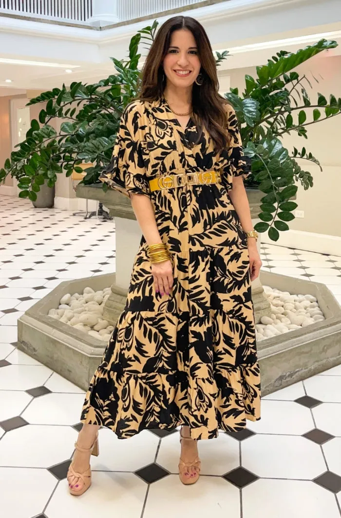 Printed V Neck Woven Midi Dress - NEW!
