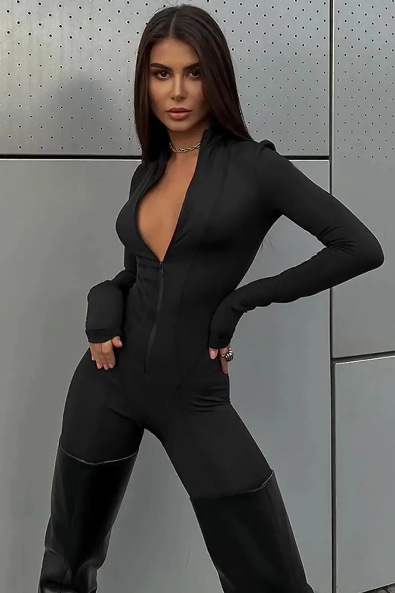 Sleek Long Sleeve Zip-Front Skinny Jumpsuit