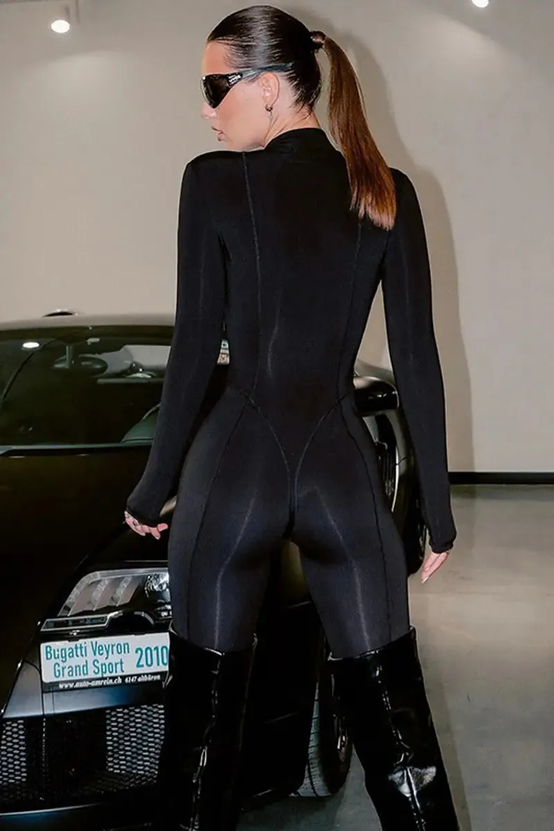 Sleek Long Sleeve Zip-Front Skinny Jumpsuit